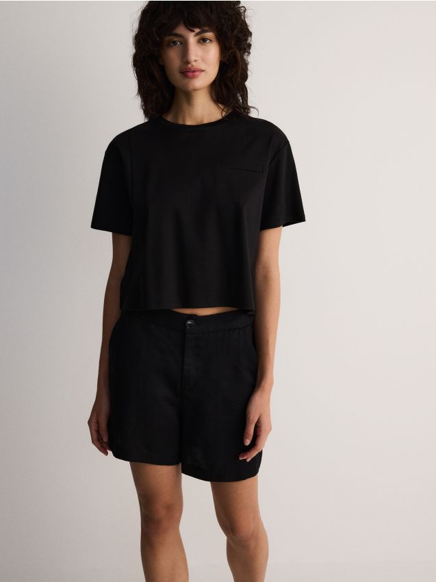 Reserved - tricou cu adaos de modal - negru