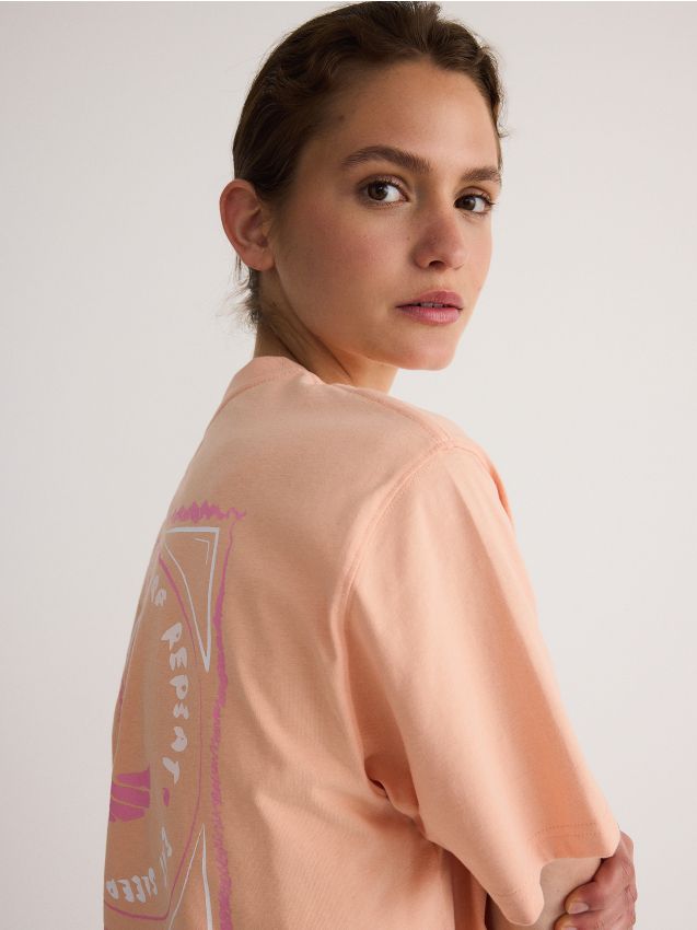 Reserved - tricou oversized cu imprimeu - oranj-deschis