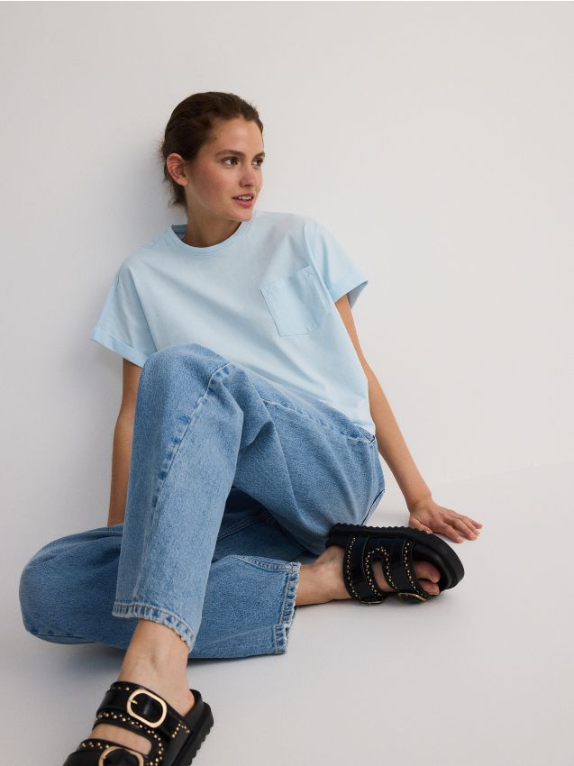 Reserved - tricou din bumbac - albastru-pal