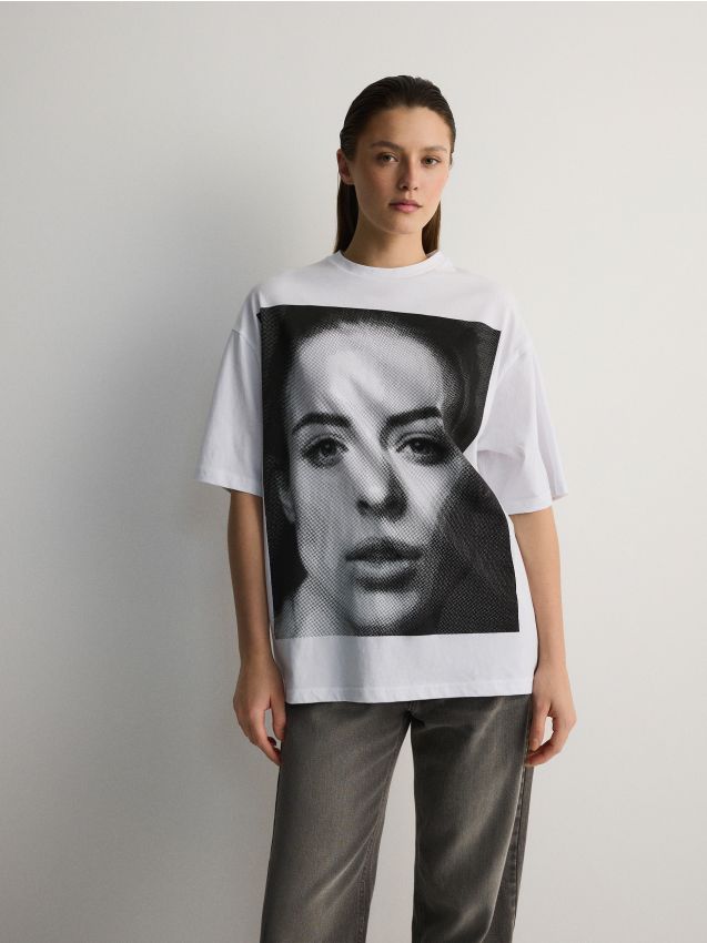Reserved - tricou oversized cu imprimeu - negru