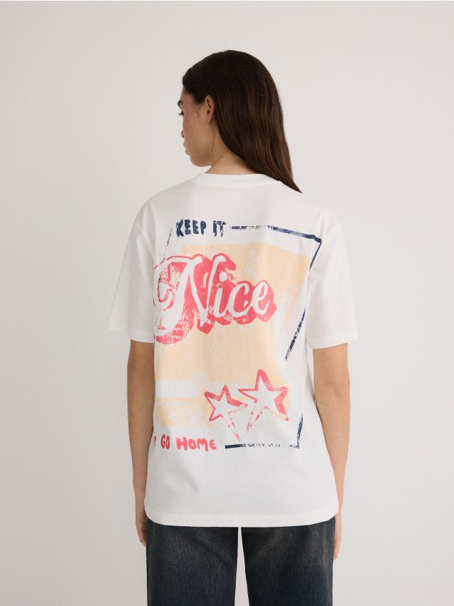 Reserved - tricou oversized cu imprimeu pe spate - crem