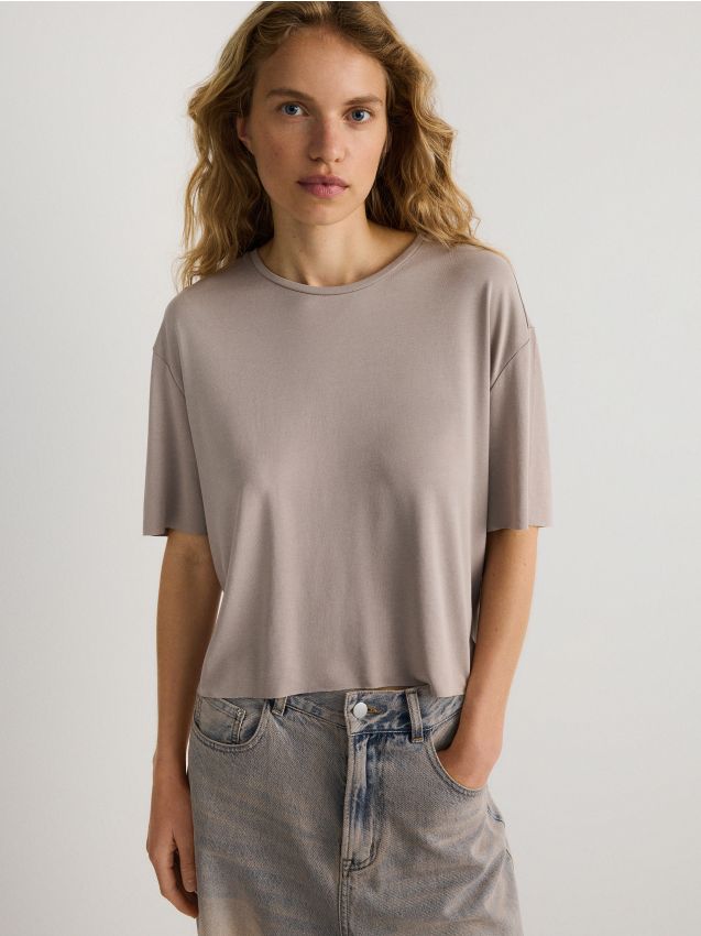 Reserved - tricou cu adaos de modal - cafeniu