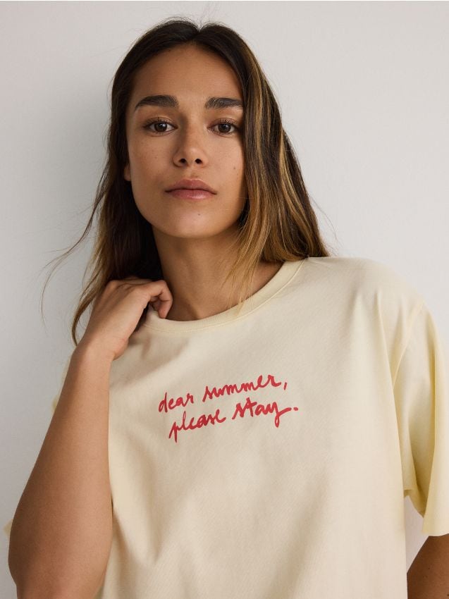 Reserved - tricou boxy cu imprimeu - nude