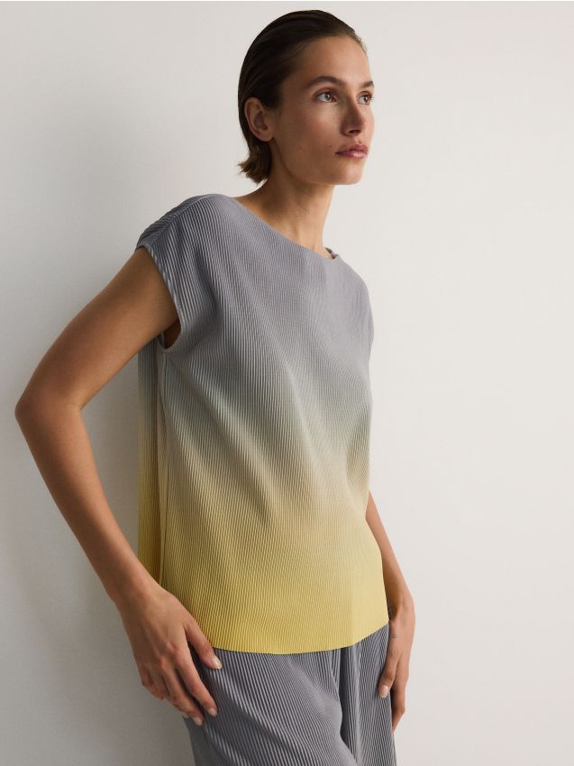 Reserved - tricou tip chimono din jerseu plisat - multicolor