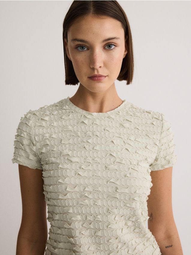 Reserved - bluză din tricot structural - verde-gălbui