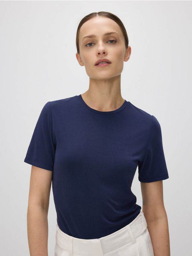 Reserved - tricou cu adaos de modal - bleumarin