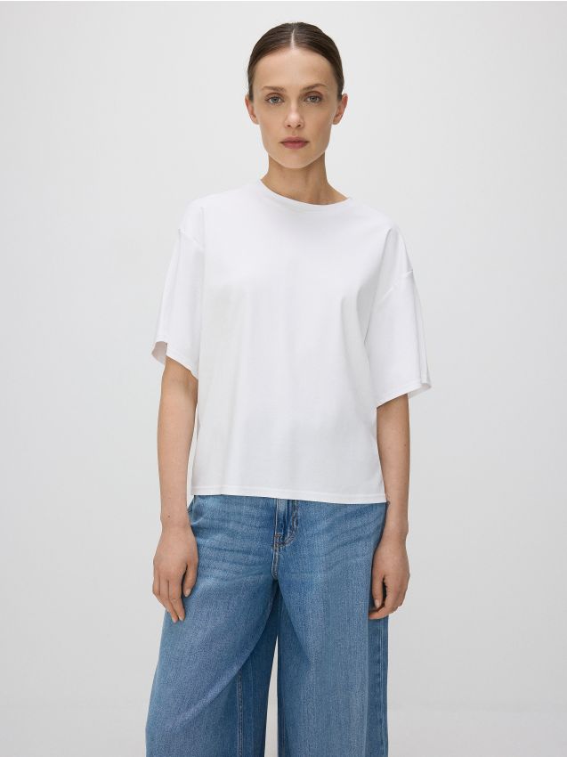 Reserved - tricou oversized cu adaos de bumbac mercerizat - alb