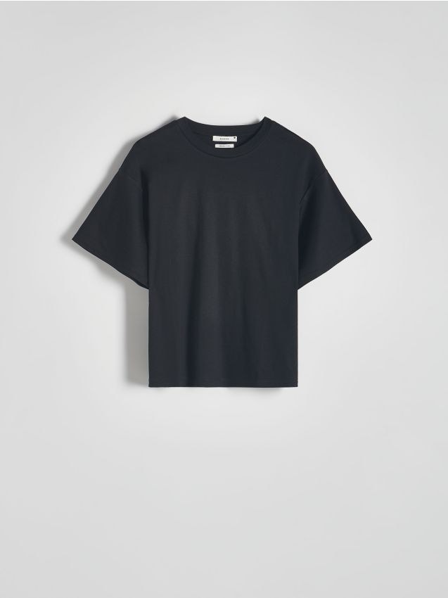 Reserved - tricou oversized cu adaos de bumbac mercerizat - negru