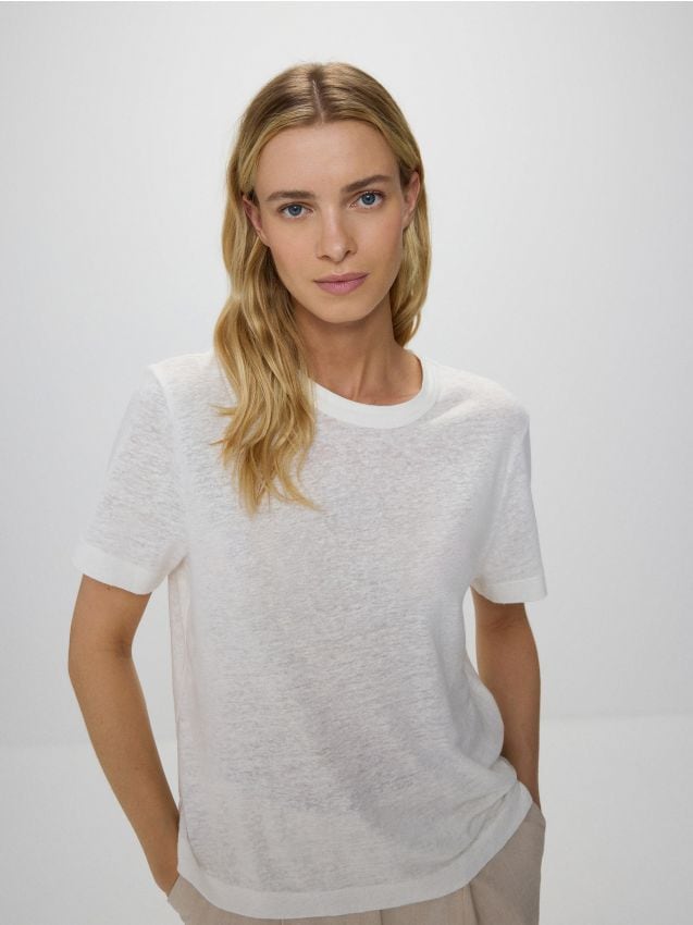 Reserved - tricou cu amestec de viscoză și in - crem