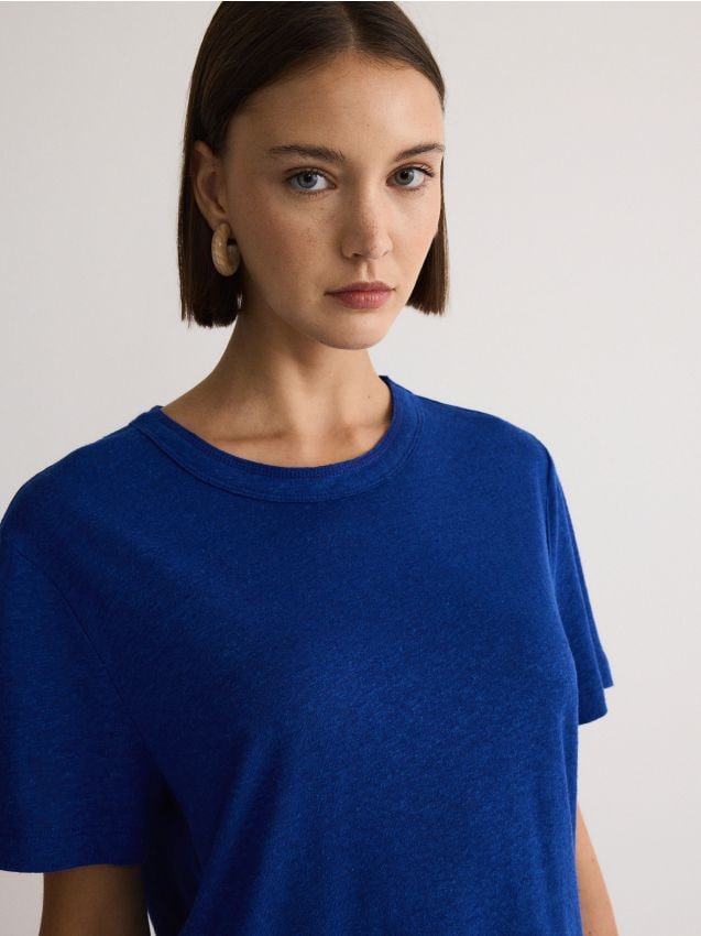 Reserved - tricou cu amestec de viscoză și in - indigo