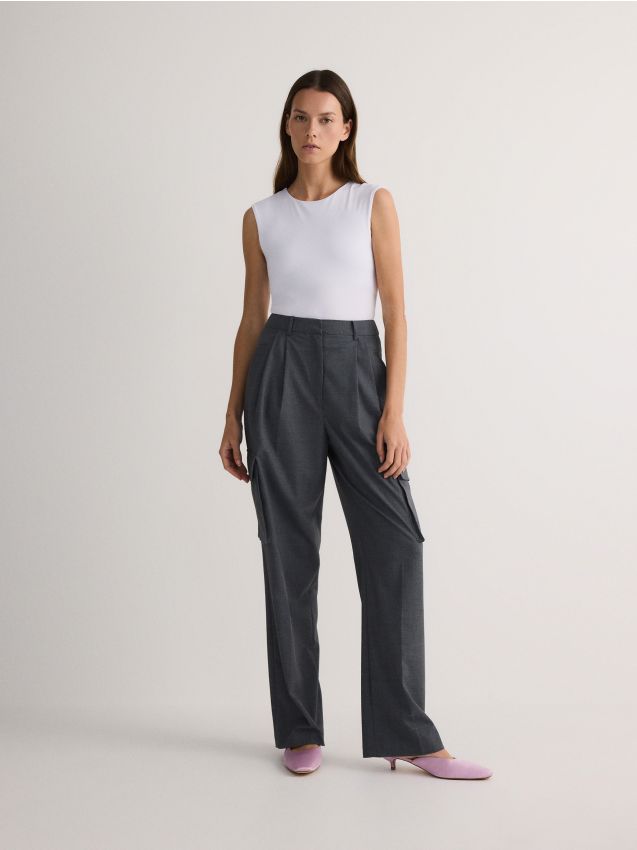 Reserved - body din jerseu de tricot striat - alb