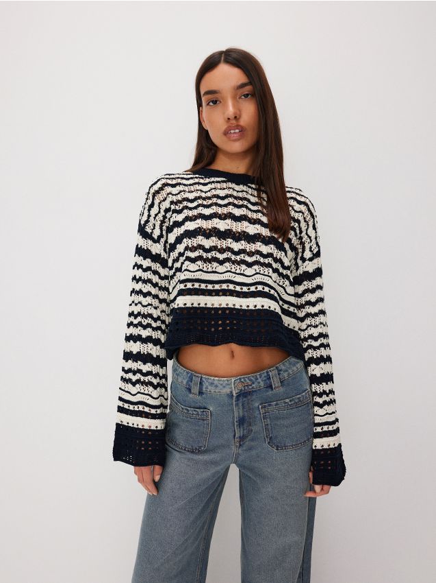 Reserved - pulover din tricot ajurat - multicolor