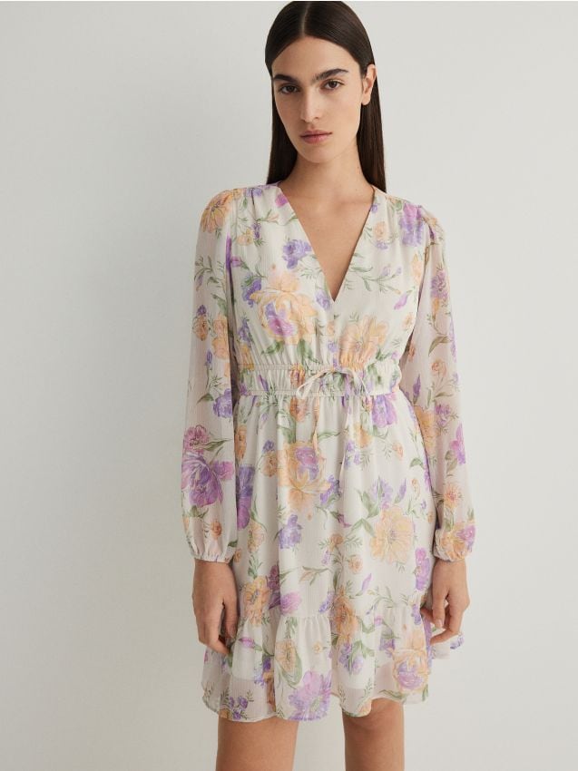 Reserved - rochie mini cu model - roz-pastel