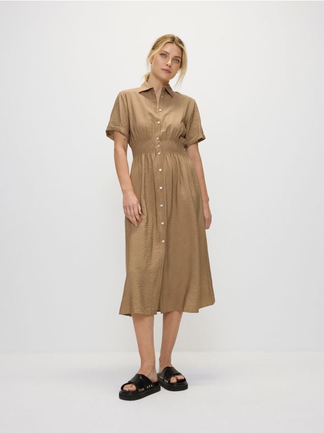 Reserved - rochie midi cu adaos de viscoză - bej