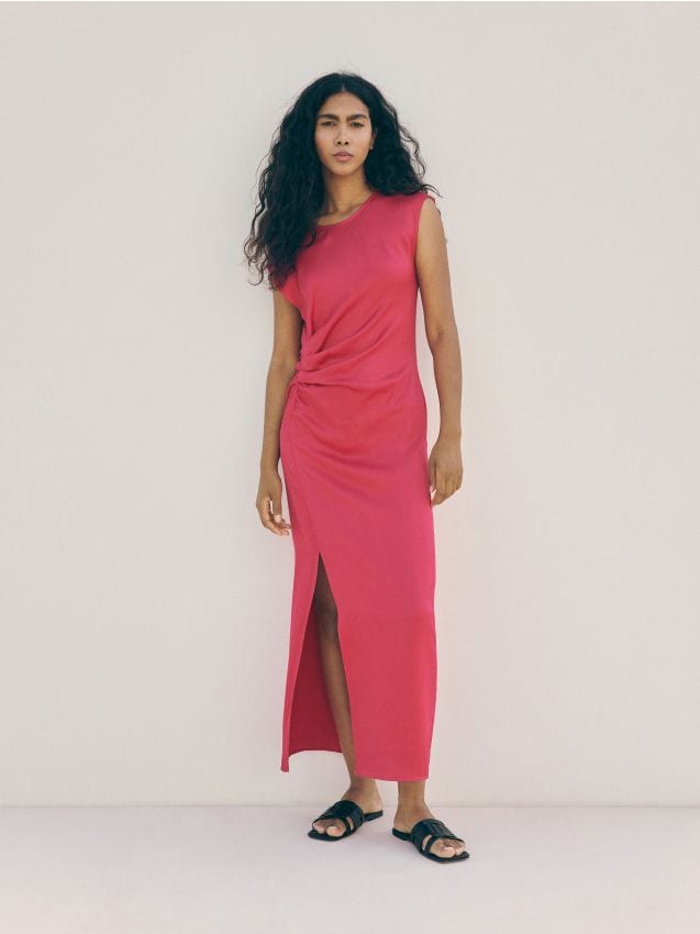 Reserved - rochie din viscoză - roz-fuchsia