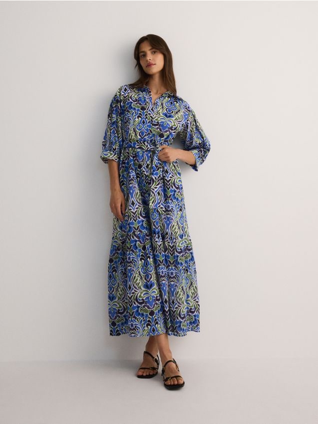 Reserved - rochie maxi cu model - albastru