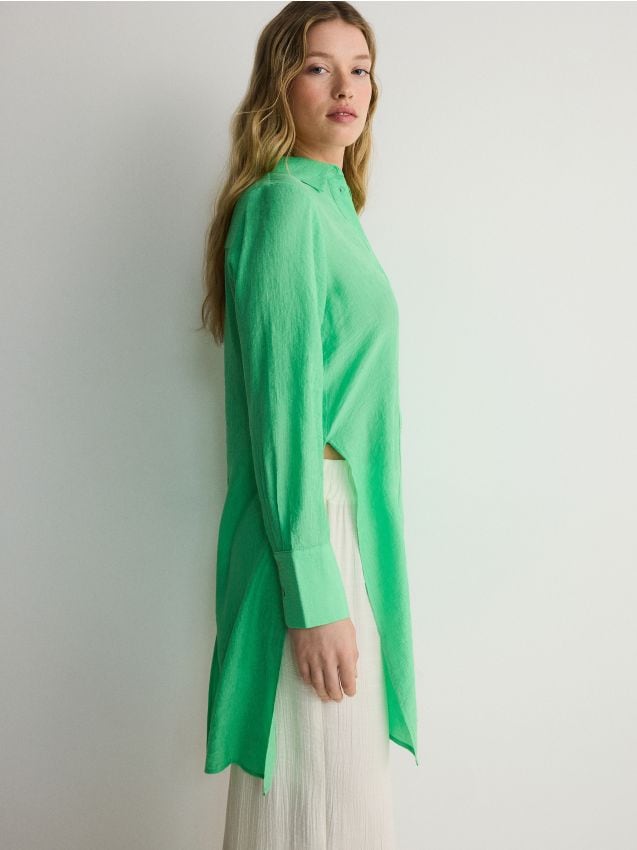 Reserved - cămașă lungă din viscoză - verde-deschis